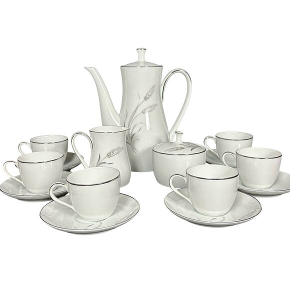 Noritake Prosperity Coffee Set w/Sugar Creamer 6 Cups/Saucers Japan 1960's-70's - Picture 2 of 10